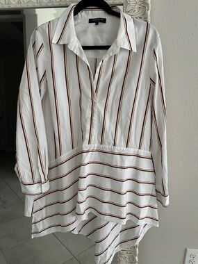 Lafayette 148 New York Striped Tunic Button Down Top